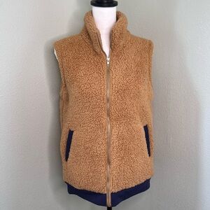 Women's Tan/Navy Blue Sherpa Vest Size Medium